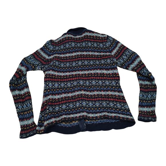 Vintage Skyr Fair Isle Button Front Cardigan Sweater Lambswool Stripe Collar PM - Picture 4 of 4